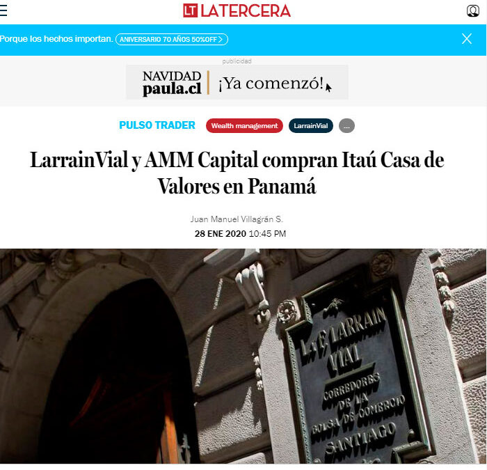 LarrainVial y AMM Capital compran Itaú Casa de Valores en Panamá