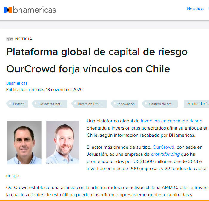Plataforma global de capital de riesgo OurCrowd forja vínculos con Chile